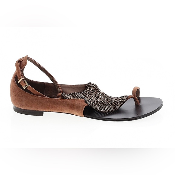 ❌SOLD❌Lola Cruz Brown Suede Rhinestone Studded Sandal💛🖤💛 - Picture 2 of 12